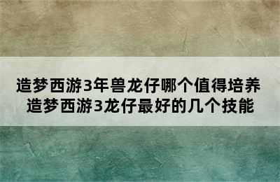 造梦西游3年兽龙仔哪个值得培养 造梦西游3龙仔最好的几个技能